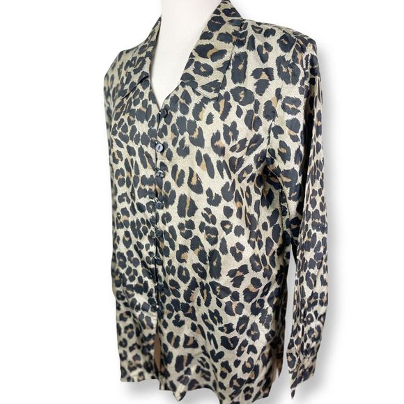 Vintage 100% Silk Oversized Leopard Print Oversized Womens Shirt/Blouse - Picture 3 of 6